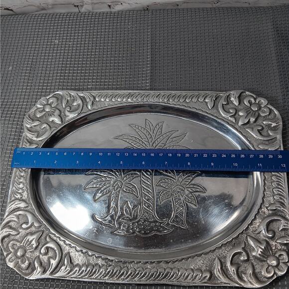 Heavy‎ Aluminum Palm Tree Platter 12" Rectangle - Picture 7 of 8